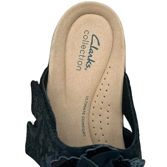 Clarks Women's Laurieann Gema Leather Thong Sandal Size 7 Black Arch Support - Picture 12 of 14